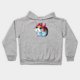 Sad Hamster wearing pink Bow-Coquette Kids Hoodie